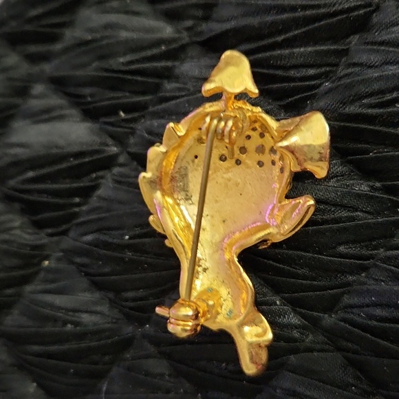 Cute Vintage penguin with red poinsettia. Rhinestones. - Picture 9 of 11